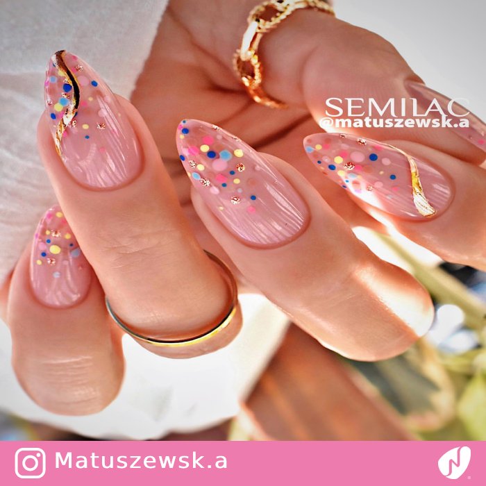 Colorful Dots on Soft Pink Nails